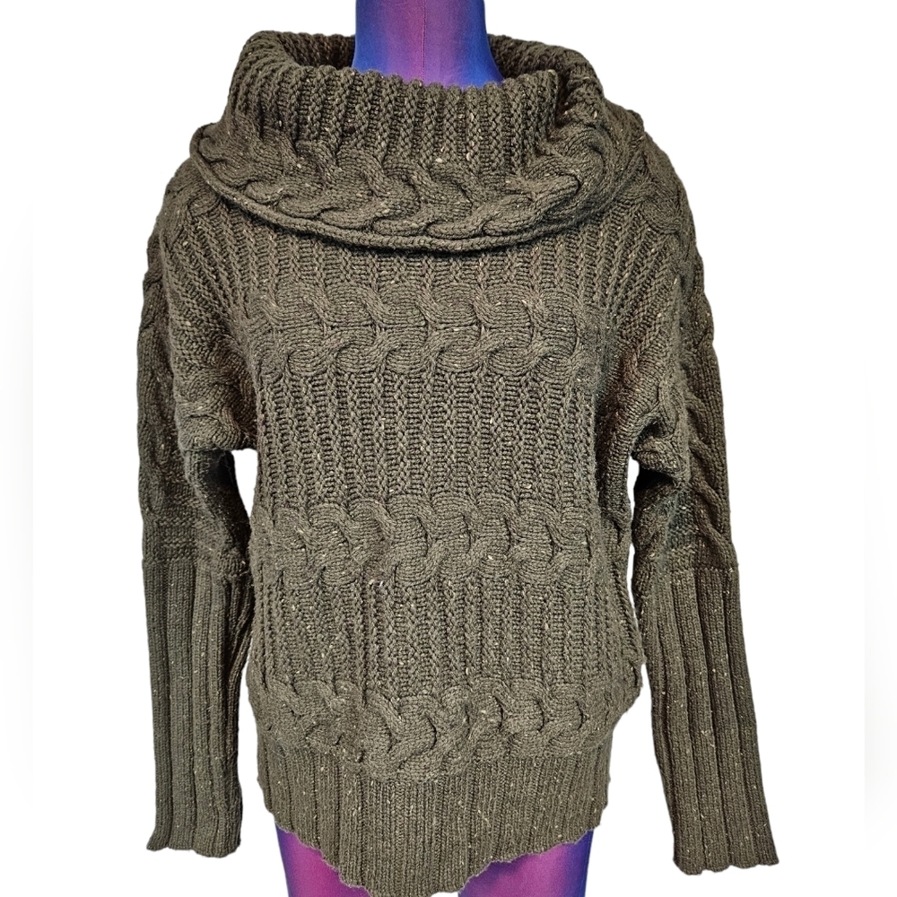 Athleta Olive Green Wool Blend Cable Knit Sweater Cowl Neck Size Small Women U27